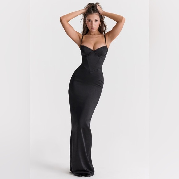 House of CB Stefania Black Corset Maxi Dress XL - Picture 2 of 10